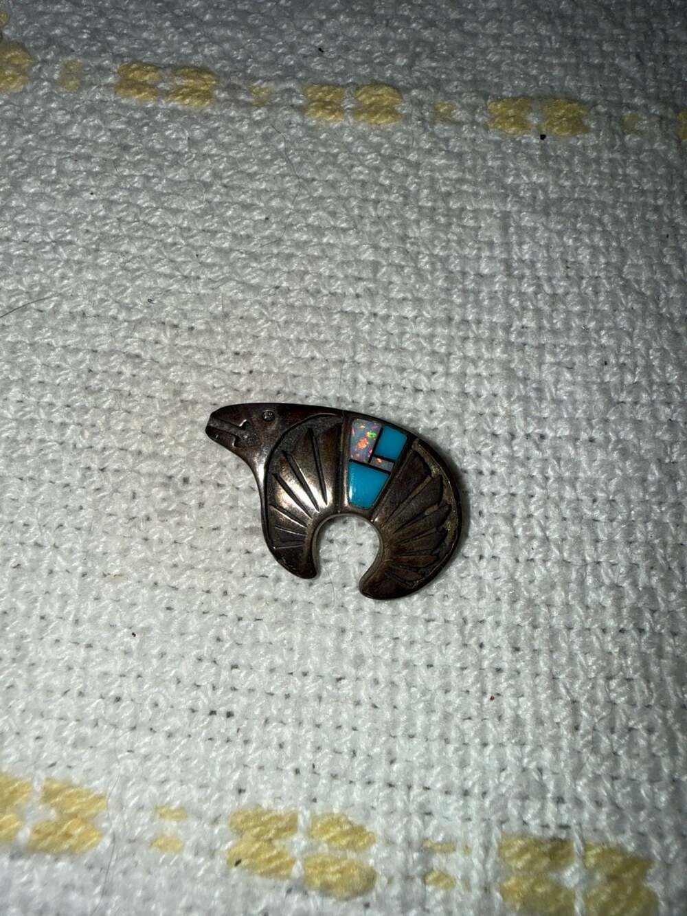 Vintage Sterling Silver Turquoise Opal Inlay Bear Brooch Pin Native American Sty